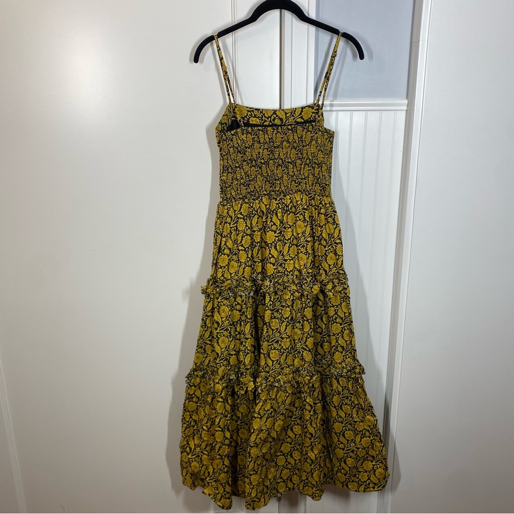 Nicholas ADELE Black and Gold Floral Cotton Tiered Ruffle Sundress Size 4 Maxi - Picture 9 of 11